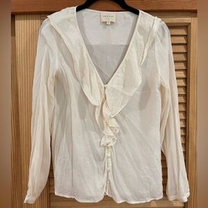 Sezane White Ruffled Collar Blouse